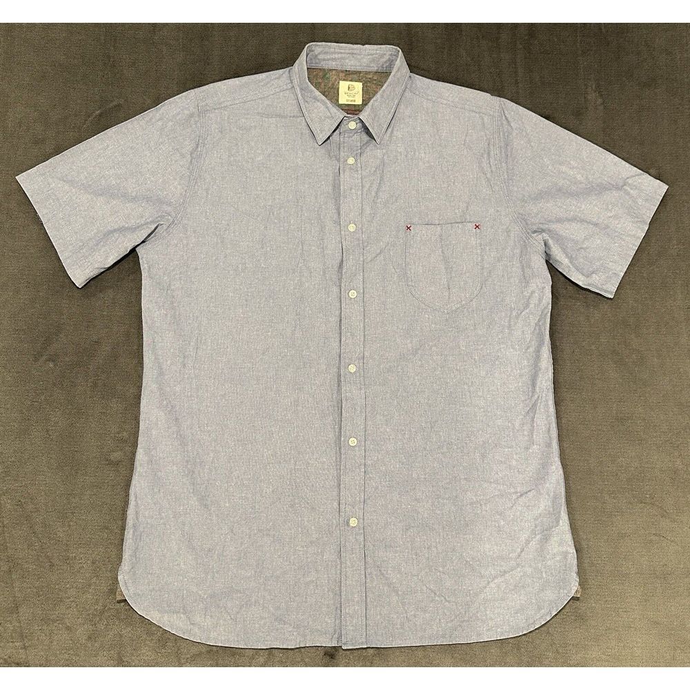 BENCH‎ Mens Size 2XL Blue Button Up Short Sleeve Casual Shirt Combed Cotton